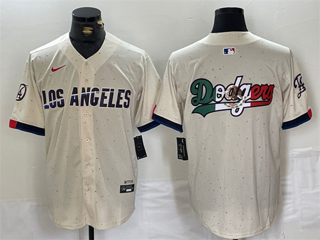 Men's Los Angeles Dodgers Team Big Logo Cream Stitched Baseball Jersey Men's Los Angeles Dodgers Team Big Logo Cream Stitched Baseball Jersey